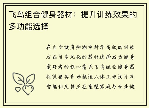 飞鸟组合健身器材：提升训练效果的多功能选择